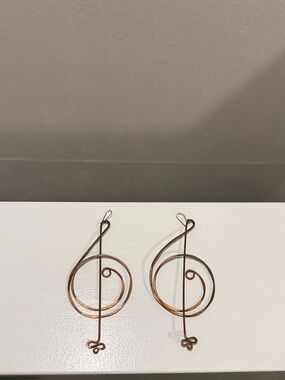 Handmade Copper Treble Clef Earrings - Pair
